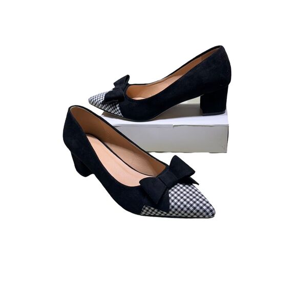 Fashionable‎ Chunky Heels Women’s Pumps Black High Heels With Bows EU 42 (10.5) - Picture 1 of 8